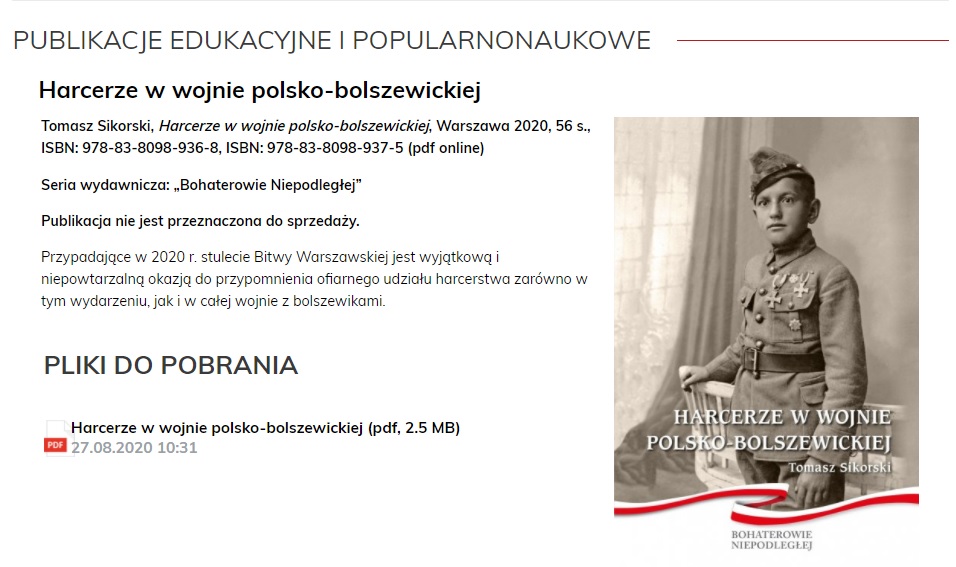 okładka publikacji Harcerze w wojnie polsko-bolszewickiej 1920 roku
